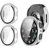 GIOPUEY Cover Compatibile con Samsung Galaxy Watch 9/8 40mm, [2 Pezzi] Pellicola Protettiva Vetro + Cornice in Plastica Rigida Custodia - Silver+Silver