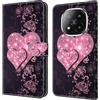 CLM-Tech Custodia compatibile con Xiaomi Redmi Note 14 Pro Plus/Pro+, custodia in pelle PU, custodia a portafoglio con supporto e scomparti per carte di credito, custodia a portafoglio con cuori rosa