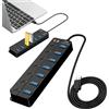 Noenaeni Hub USB 3.0 a 7 porte, hub multi porta USB con interruttori e luci individuali, splitter adattatore multiporta USB, estensore dati ad alta velocità per PC, laptop, stampanti e altro (2 m)
