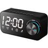 Colexy Altoparlante Bluetooth con luce RGB e doppio allarme, scatola musicale multifunzione Bluetooth portatile, doppio altoparlante bass, suono stereo a 360°, display LED (nero S16)