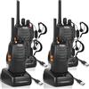 JUAUO Walkie Talkie PMR446 Radio Ricetrasmettitore, 16 Canali Walkie-talkie Professionali Ricaricabili a Lungo Raggio con Auricolare e Luci LED Adatte per Sport All'Aperto, Cantiere (4 Pezzi, Nero)