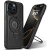 Mixroom - Custodia Cover Case per iPhone 13 / iPhone 14 con cerchio anello stand supporto cellulare in Ecopelle elegante e TPU Silicone Morbido C03 Nero