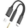 Aksenli Adattatore USB C a 3.5mm Jack Cuffie(2in1)per iPhone 16 Pro Max Type C Cavo AUX Audio Ricarica Splitter Compatibile per Samsung S25 per Apple per iPad Doppia Tipo C Auricolari Caricabatteria Accessori