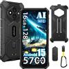 Ulefone RugKing 3 Pro Android 15 Rugged Smartphone 4G,16GB+128GB/TF 2TB, 6.56 HD+120Hz, 5700mAh Telefono Indistruttibile, 48MP+8MP, 120LM Super Torcia, 3-Slots/IP68/NFC/GPS/OTG/Con custodia,Nero