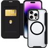 HAONANDE Magnetica Cover Per iPhone 14 PRO MAX, Custodia Pelle PU Flip Compatibile con MagSafe, slot per carte, blocco RFID, Pportafoglio Protettiva Antiurto Trasparente Case Nero