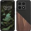 kwmobile Cover Compatibile con Xiaomi 14T - Custodia in Fibra di Carbonio e Legno - Bumper Anti Urto - Back Protection Marrone Scuro/Nero
