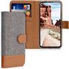 kwmobile Custodia Compatibile con Google Pixel 4a Cover Portafoglio - Case Chiusura Magnetica Portacarte Tessuto Similpelle grigio chiaro/marrone