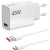 Atshld Caricatore Rapido 45W per Mi e POCO - Adattatore USB-C 6A con Cavo da 1M per Mi Note 14 Pro, Mi15, Mi14, 13, 12, Mi 11, POCO X7, M6, Pad - Ricarica Veloce Turbo e Sicura