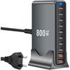 ZHITING Caricatore USB C da 800 W, PD 140 W, caricatore rapido a 10 porte, ricarica GaN-III con 8 porte USB-C e 2 porte USB-A per MacBook iPad Pro/Air, iPhone 16 15 Pro Max, Samsung, Xiaomi, iPad