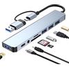TVD DIGITAL Hub USB C 8 in 1 Con 4 Porte, Lettore Schede SD/TF, Jack Cuffie 3,5 mm, Porta Dati - Compatibile Con Mac/Windows/Linux/Tablet/Smartphone