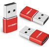 AIYEEN Adattatore aggiornato da USB C femmina a USB A maschio, convertitore da tipo C a USB A per iWatch 7, MacBook, iPhone 11 12 13 14 Pro Max, iPad Mini 6, Samsung Galaxy S20 S21 S22 (3 pezzi rosso)