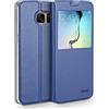doupi Deluxe Finestra FlipCase per Samsung Galaxy S6 Edge, Protezione Custodia Ultra Slim Magnete Flip Cover Protettiva Book Style Etui Stare in Piedi, Blu Scuro