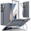 BaiFu Custodia con Cinturino da polso per Galaxy Z Fold7, supporto, protezione con cerniera magnetica, pellicola protettiva per lo schermo, custodia per Samsung Galaxy Z Fold7-Grigio