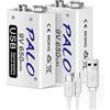 CITYORK 9V USB Batterie Ricaricabili 650mAh, Batteria al Litio Ricaricabili da 9V con cavo USB, protezione da sovraccarico 2 pezzi