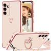 TVVTPU Cover per Samsung Galaxy S24 Plus con Cordino e 360° Anello Supporto, Custodia Sottile Morbido Silicone TPU Antiurto Dorata Placcatura Protettiva Case con Regolabile Collana Tracolla, Rosa