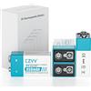 czvv Batteria 9V ricaricabile Litio -Alta Capacità 850mAh - Pile Ricaricabili Li-ion 4 PCS - 1300 Cicli - Bassa Autoscarica, Durata Ultra Lunga 10 Anni, Microfono, Allarme antifumo(6LR61, 1604,6F22)