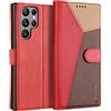 ELESNOW Cover Samsung Galaxy S22 Ultra 5G, Custodia in Pelle Magnetica Libro Flip Caso Portafoglio con [Kickstand] [Slot per Schede] [Chiusura Magnetica] per Samsung Galaxy S22 Ultra 5G (Rosso)
