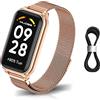Niboow Cinturino per Xiaomi Smart Band 8 Active/Redmi Smart Band 2, Uomini Donne Metallo Acciaio Braccialetto Inossidabile Magnetico Cintura per Xiaomi Smart Band 8 Active/Redmi Smart Band 2 -Oro Rosa