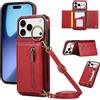 YANJIEER ESONG Cover per iPhone 17 PROMAX Portafoglio Case con Cordino Cinturino e Ring,Custodia A Libro In Pelle Flip Cerniera,Caso per Donna Con Porta Carte,Magnetica,Supporto Rosso