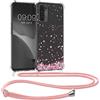 kwmobile Custodia Compatibile con Oppo A74 (5G) / A54 (5G) Cover - Back Case in Silicone TPU - Protezione Smartphone con Cordino - rosa/marrone scuro/trasparente