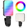 flintronic LED Luce Selfie con Clips per Telefono, Luce Selfie Portatile, 60 LED e 35 Perline RGB, Alta Potenza 1500mAh Ricaricabile CRI 95+, Luce della Fotocamera Dimmerabile 2700-6500 K