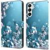 CLM-Tech Custodia compatibile con Samsung Galaxy A56 / A36 5G, custodia in pelle PU, Cover a Portafoglio con Supporto e Scomparti per Carte di Credito, Fiori di prugna blu