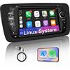 RUXYAXFOL Autoradio con Sistema Linux e schermo IPS da 7 pollici, compatibile con Seat Ibiza 6j (2009-2014) | CarPlay & Android Auto wireless integrati | Supporta AM/FM/RDS | Con DSP/USB/Bluetooth/Microfono