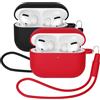 Mocarheri 2 pezzi Mocarheri compatibili con Airpods Pro 3 generazione 2025, ultra sottile, in silicone, antiurto, morbida, per Airpods Pro 3, protezione completa per Airpods Pro 3 Case Cover (nero/rosso)