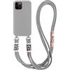 Emlivi - Custodia con catena per iPhone 13 Mini, cover in silicone liquido e nylon con tracolla, cover protettiva con elegante cordoncino in stile catena per iPhone 13 Mini, Grigio