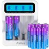 Pallus Batterie Ricaricabili AA e AAA, 4 Batterie al Litio AA da 3500 mWh e 4 Batterie al Litio AAA da 1100 mWh con Caricabatterie Rapido da 2 Ore, Fino a 1600 Cicli