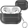 Fofvccv Custodiain Fibra di Carbonio Texture per AirPods Pro 2 XW Black | Cover Protettiva Antiurto Antipolvere Antigraffio con Moschettone e LED Visibile per AirPods Pro 2 2022