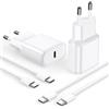 MAXZIQF 2 Pack 20W caricatore Rapido e Cavo USB C a C 2m, USBC Caricabatteria con Cavetto 2m per iPhone 17/16e/15 Pro Max/Plus, Per iPad Pro 12.9/11/Air/Mini/10, Alimentatore Tipo C Ricarica Spina Rapida