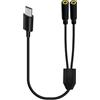 HTGuoji USB C a Dual DC 3,5 mm cuffie jack audio Y splitter, 2 in 1 tipo C maschio a 2 x 3,5 mm cavo di prolunga stereo femmina supporto controllo volume, microfono e ascolto (30 cm) (2 Way)