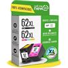 callmenew Cartucce d'inchiostro 62XL - Compatibile con cartucce d'inchiostro HP 62 nero e colore - gamma XL, Smart Chip, ricambio per HP 62 nero e colore, confezione da 2