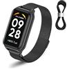 SeNool Cinturino per Xiaomi Smart Band 8 Active/Redmi Smart Band 2, Impermeabile Braccialetto Acciaio Inossidabile Magnetico Metallo per Xiaomi Smart Band 8 Active/Redmi Smart Band 2 - Nero
