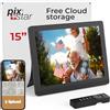 Pix Star Cornice digitale WiFi da 15 pollici Pix-Star con indirizzo e-mail e archiviazione cloud gratuita | Regalabilissima per i nonni | display IPS | Sensore di movimento | Semplice installazione