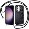 Coiwxmoi Cover Magnetica per Samsung Galaxy S23 5G con Cordino, Compatibile con MagSafe, Aesthetic Leopardata Disegno Custodia con Corda Collana, Traslucida Matte Silicone TPU Antiurto Case, Nero