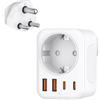 Denlane Adattatore da viaggio tipo D per l'India, adattatore 5 in 1 con 1 presa CA e 2 USB-C e 2 USB-A (3,4 A), prese da viaggio a 3 poli per India, Bangladesh, Iraq, Nepal, Nigeria