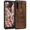 kwmobile Custodia Compatibile con Huawei P20 Pro Cover - Back Case in Legno con Bumper in Silicone TPU - Sole indiano marrone scuro