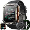 SGDDFIT Smartwatch Uomo Chiamate e Risposta Bluetooth, Orologio Fitness 1,81'' HD Smart Watch Sportivo Activity Fitness Tracker, Sonno Cardiofrequenzimetro Notifiche Messaggi per Android/iOS (Arancia)