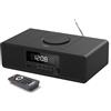 WISCENT Impianto stereo compatto sistema stereo CD domestico, radio lettore CD con Bluetooth, radio FM, Aux-In, riproduzione USB, orologio digitale, doppia sveglia, lettore CD per casa