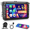 Motorsi 4+64GB Carplay Autoradio per VW Golf 5 Tiguan Passat Polo Skoda Caddy Seat, 8 Wireless Android Auto Car Stereo Type-C USB GPS 5G WiFi Bluetooth FM/RDS Radio SWC EQ Canbus + Telecamera