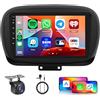 Hodozzy 6G+128G Autoradio per Fiat 500X 2014-2020 8-Core Android Radio Bluetooth GPS, Hodozzy per Fiat 2 Din 9 Pollici Touchscreen Stereo CarPlay Wireless Android Auto, WiFi Navigatore DSP, FM RDS Telecamera