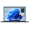 LG Gram 16Z90R-G.AD75F - PC portatile 16 1199g, schermo IPS QHD+ formato 16:10, Intel® Evo™ i7-1360P, RAM 32GB, SSD 512GB NVMe, Intel Iris XE Graphics, Thunderbolt™ 4, Windows 11, tastiera AZERTY,