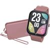 TECHMADE Smartwatch Glow, orologio digitale con pochetta incluso, schermo rettangolare full touch, chiamate, notifiche, funzione SOS, sport, compatibile con IOS e android (ROSA)