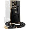 YAMCCCSE Cover per Honor 200 Lite con Collana Amore Cuore Custodia per Silicone Sottile Laccio Tracolla Case con Protezione Fotocamera Dorata Placcatura Cornice Paraurti, Nero