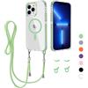 Beajew Cover Magnetica per iPhone 13 Pro Max con Regolabile Rimovibile Corda da Collo Catena Collana [Compatibile con MagSafe] Clear Case con Cellulare per iPhone 13 Pro Max, Verde Matcha