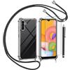 TTSWJBD Cover per Samsung Galaxy A35 5G e Vetro Temperato Custodia con Cordino Silicone Trasparente Morbida Cover Cellulare Girocollo Collana Necklace Protettiva Bumper Antiurto TPU Case, Nero