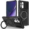 Kainevy Cover per Samsung Note 20 Ultra 5G Magnetica con Anello Supporto, Militare Grado Antiurto Morbido TPU & Rigido PC Nero Custodia con Protezione Fotocamera Slidable Case (Nero)