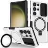 Yarxiawin Custodia per Samsung Galaxy S24 Ultra 5g, Nero Armor Protezione Fotocamera Scorrevole Case per Samsung S24 Ultra Cover Antiurto rigida con Anello Supporto Magnetico (Bianco)